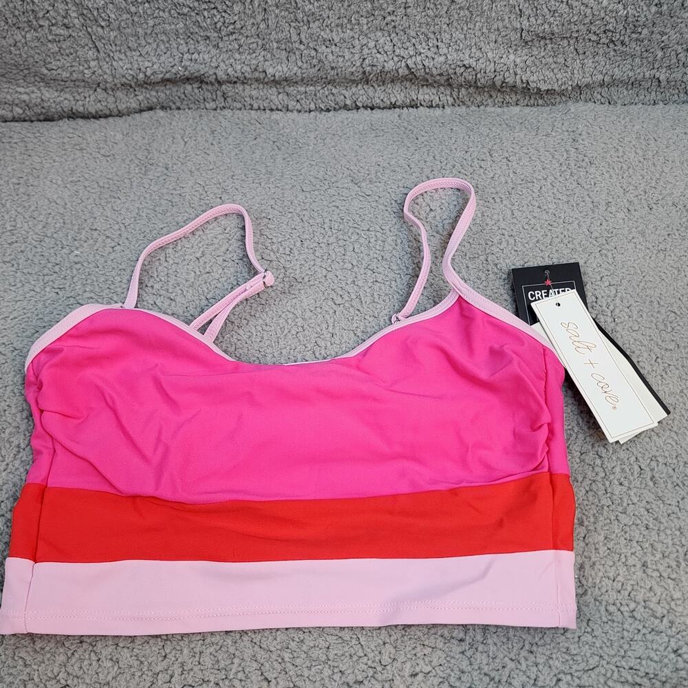 Salt + Cove Juniors' Colorblocked Longline Bikini Top, Hot Pink Size Medium